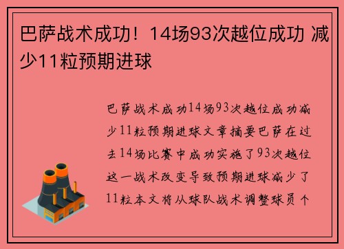 巴萨战术成功！14场93次越位成功 减少11粒预期进球